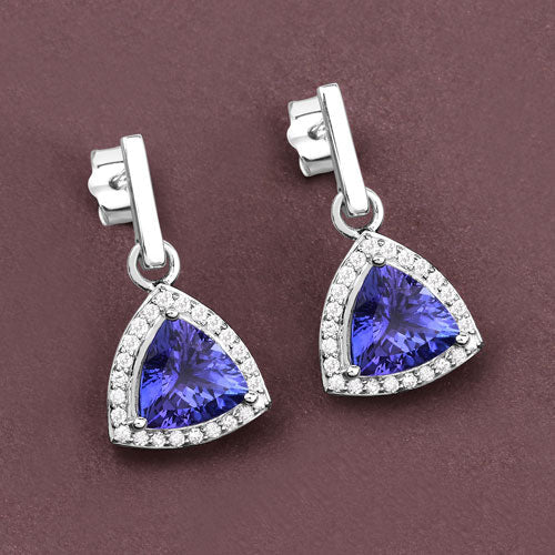 3.86 Carat Genuine Tanzanite and White Diamond 14K White Gold Earrings - Image 5