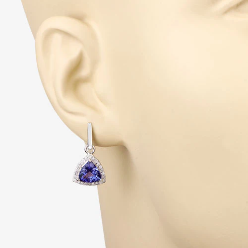 3.86 Carat Genuine Tanzanite and White Diamond 14K White Gold Earrings - Image 6