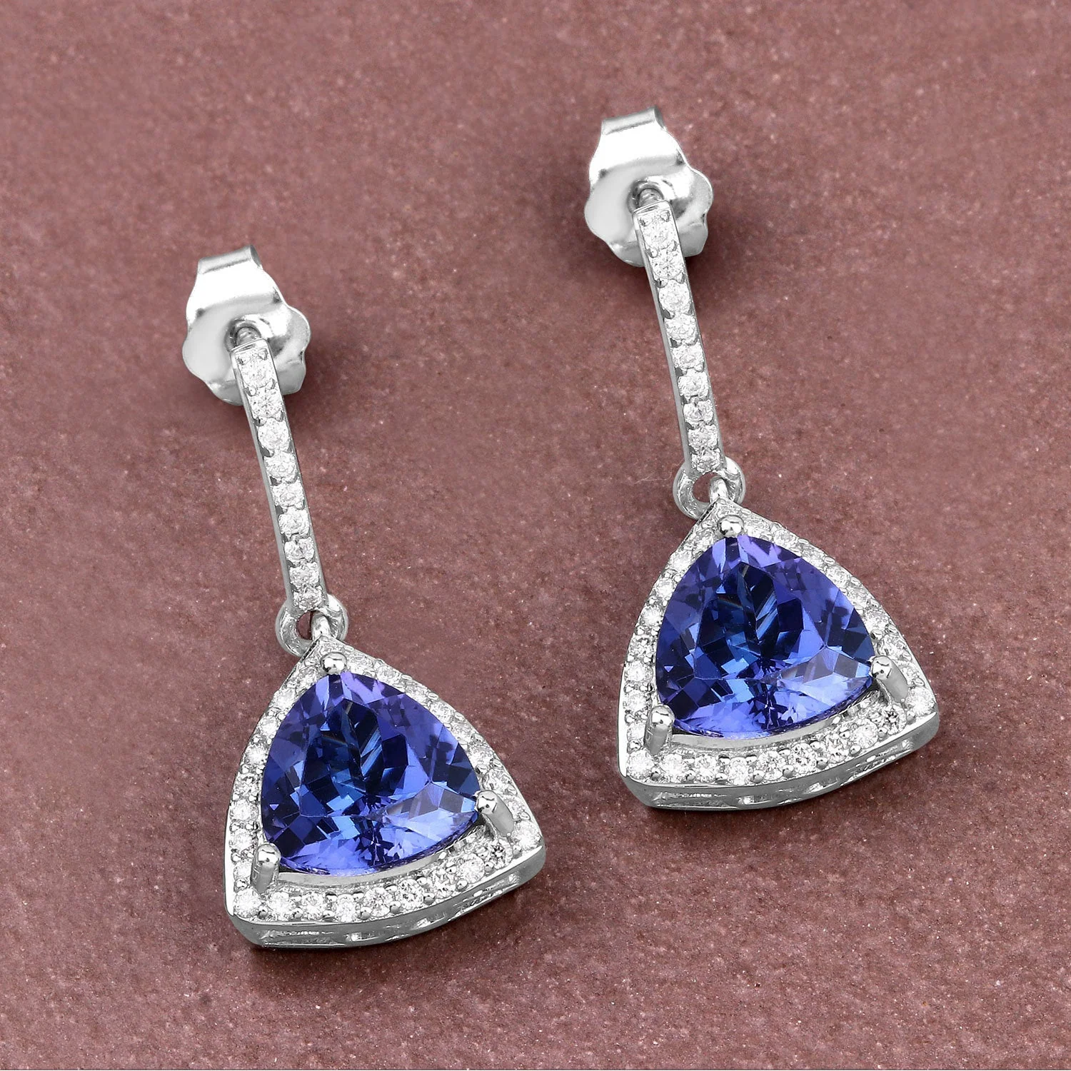 3.86 Carat Genuine Tanzanite and White Diamond 14K White Gold Earrings - Image 2