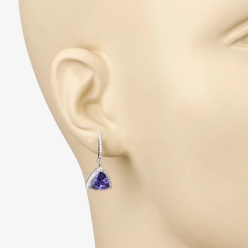 3.86 Carat Genuine Tanzanite and White Diamond 14K White Gold Earrings - Image 6