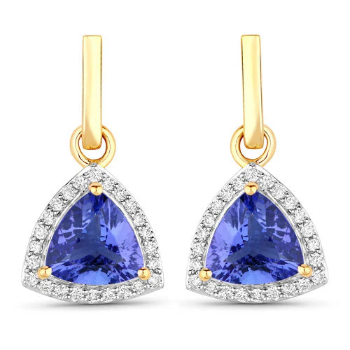 3.86 Carat Genuine Tanzanite and White Diamond 14K Yellow Gold Earrings - Image 4