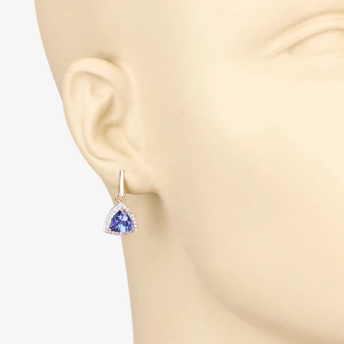 3.86 Carat Genuine Tanzanite and White Diamond 14K Yellow Gold Earrings - Image 6