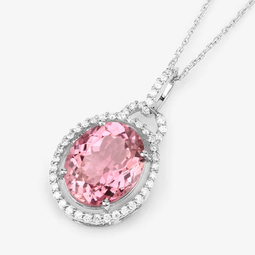 3.90 Carat Genuine Pink Tourmaline and White Diamond 14K White Gold Pendant - Image 10