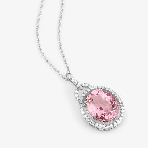 3.90 Carat Genuine Pink Tourmaline and White Diamond 14K White Gold Pendant - Image 12