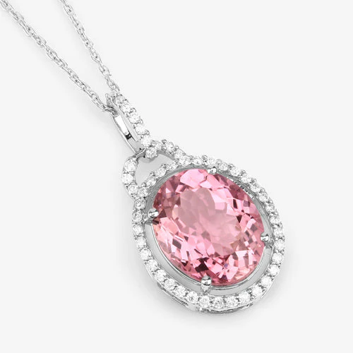 3.90 Carat Genuine Pink Tourmaline and White Diamond 14K White Gold Pendant - Image 13