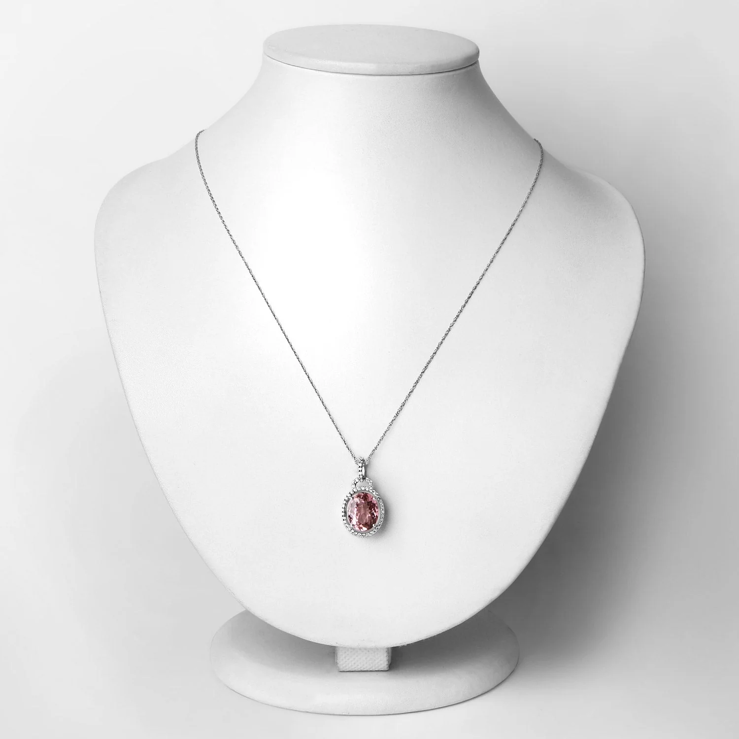 3.90 Carat Genuine Pink Tourmaline and White Diamond 14K White Gold Pendant - Image 2
