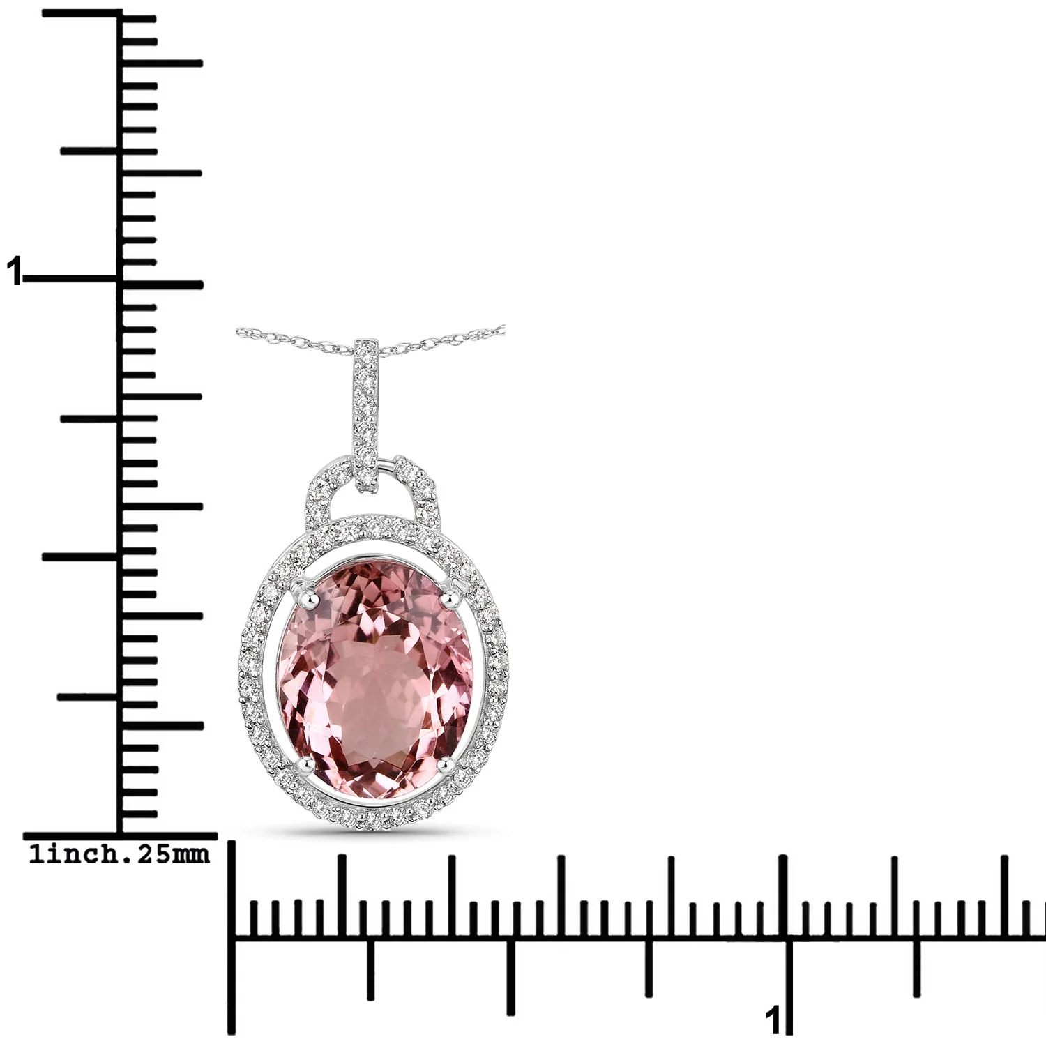 3.90 Carat Genuine Pink Tourmaline and White Diamond 14K White Gold Pendant - Image 3