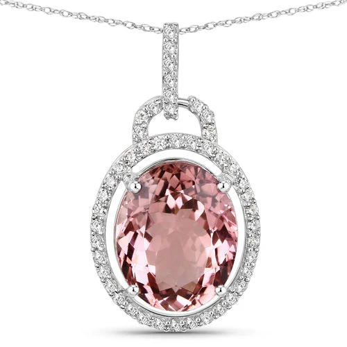 3.90 Carat Genuine Pink Tourmaline and White Diamond 14K White Gold Pendant - Image 5