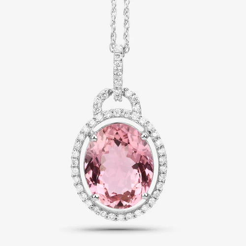 3.90 Carat Genuine Pink Tourmaline and White Diamond 14K White Gold Pendant - Image 8