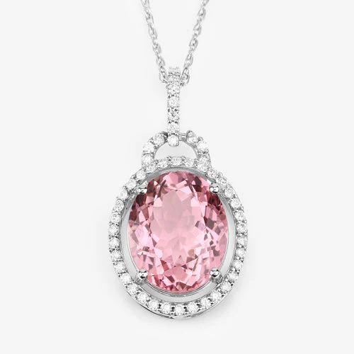 3.90 Carat Genuine Pink Tourmaline and White Diamond 14K White Gold Pendant - Image 9