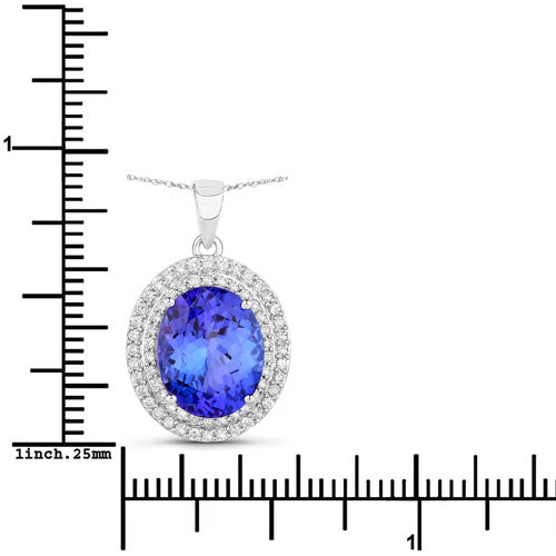 3.90 Carat Genuine Tanzanite and White Diamond 14K White Gold Pendant - Image 3