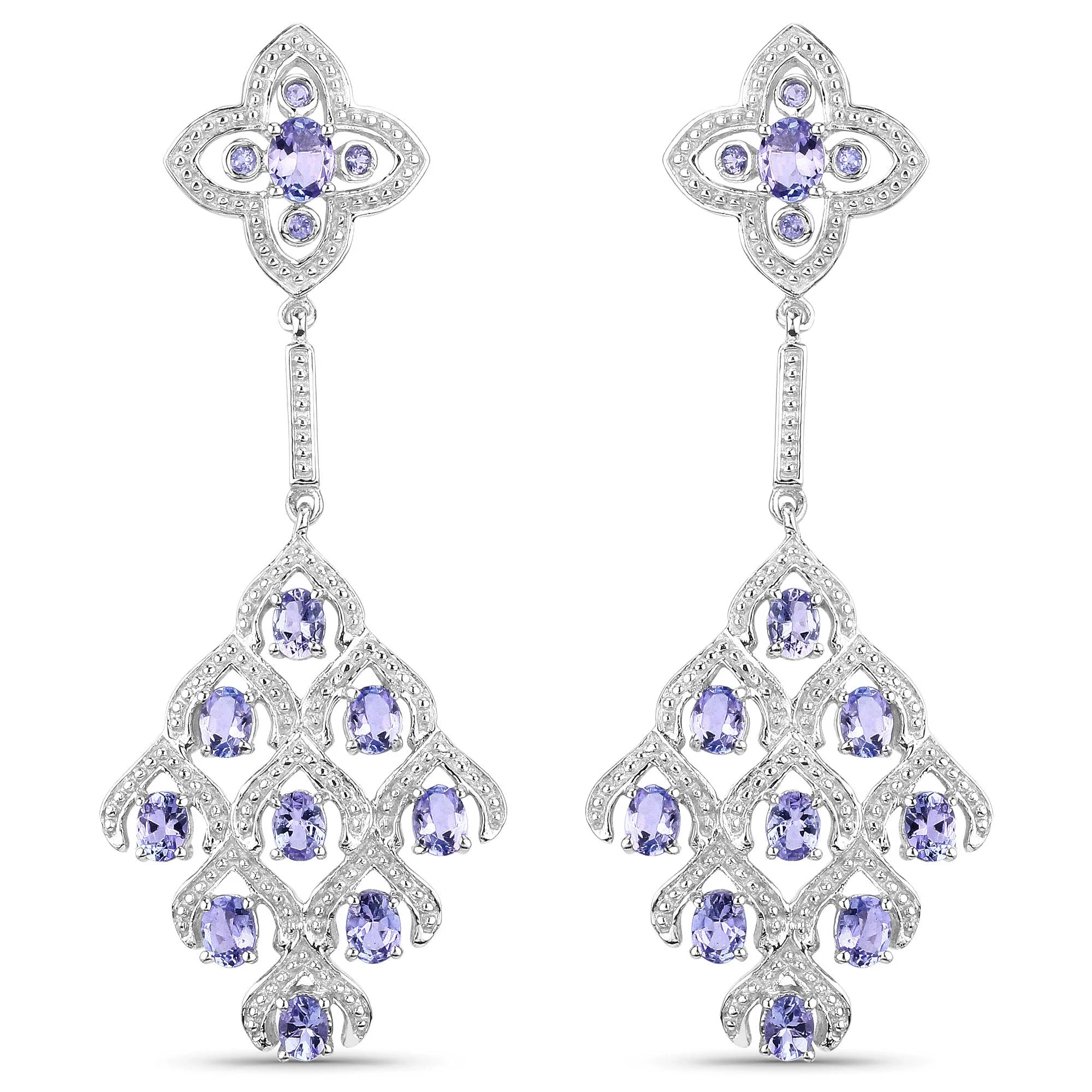3.90 Carat Genuine Tanzanite and White Topaz .925 Sterling Silver Earrings
