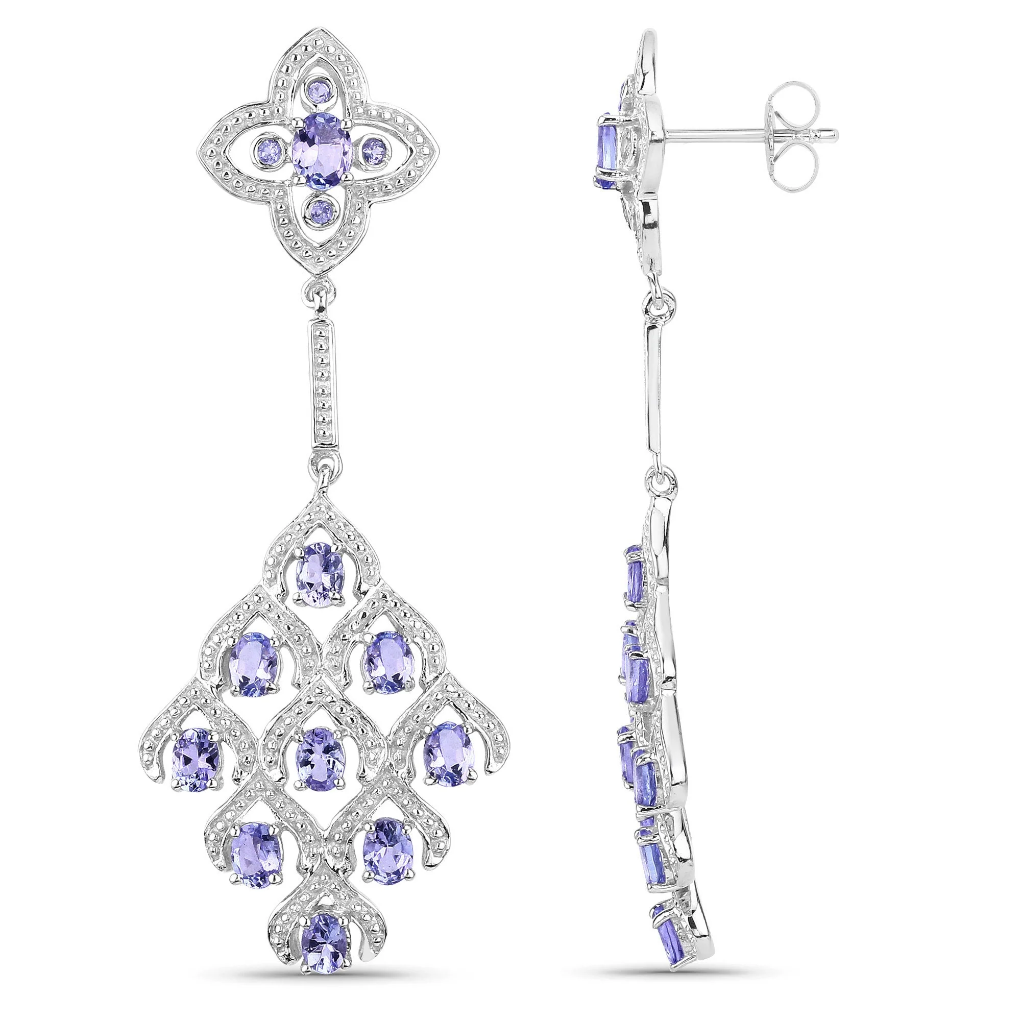 3.90 Carat Genuine Tanzanite and White Topaz .925 Sterling Silver Earrings - Image 2