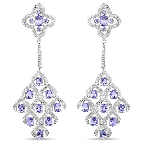 3.90 Carat Genuine Tanzanite and White Topaz .925 Sterling Silver Earrings - Image 3