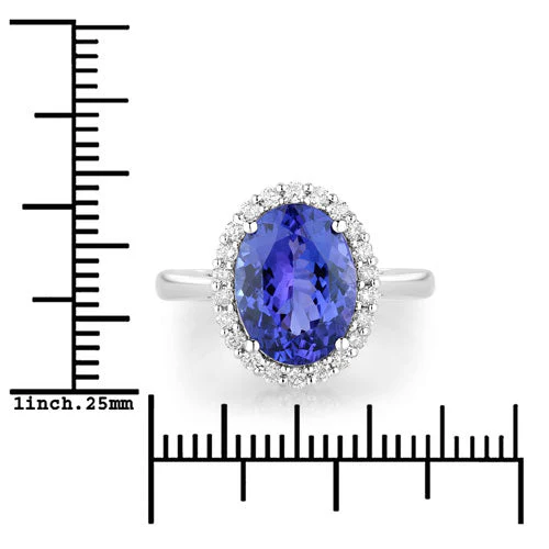 3.95 Carat Genuine Tanzanite and White Diamond 14K White Gold Ring - Image 3