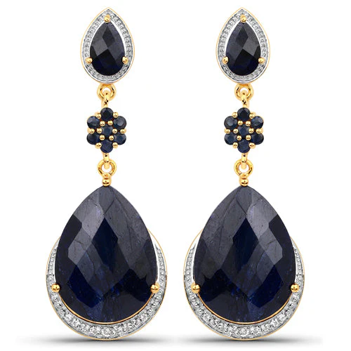 30.04 Carat Dyed Sapphire, Blue Sapphire and White Topaz .925 Sterling Silver Earrings - Image 3
