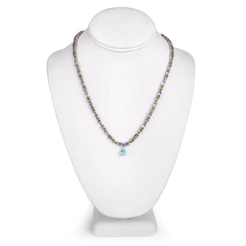 32.50 Carat Genuine Multi Stones .925 Sterling Silver Necklace - Image 4