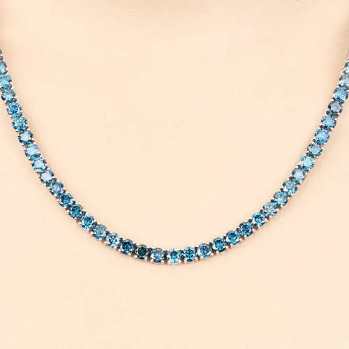 33.24 Carat Genuine Blue Diamond 14K White Gold Necklace - Image 9
