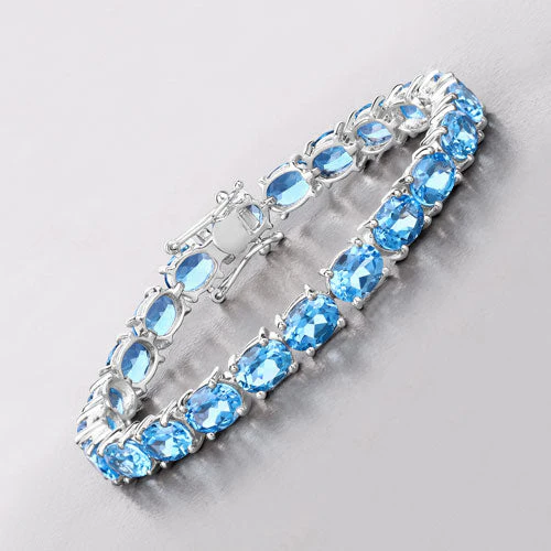 35.20 Carat Genuine Swiss Blue Topaz .925 Sterling Silver Bracelet - Image 2