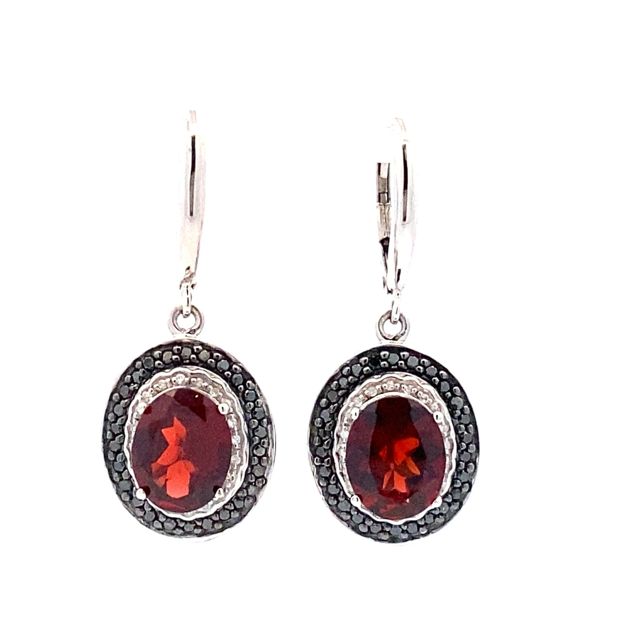 .38ct Garnet Diamond Dangle Earrings Sterling Silver - Image 4
