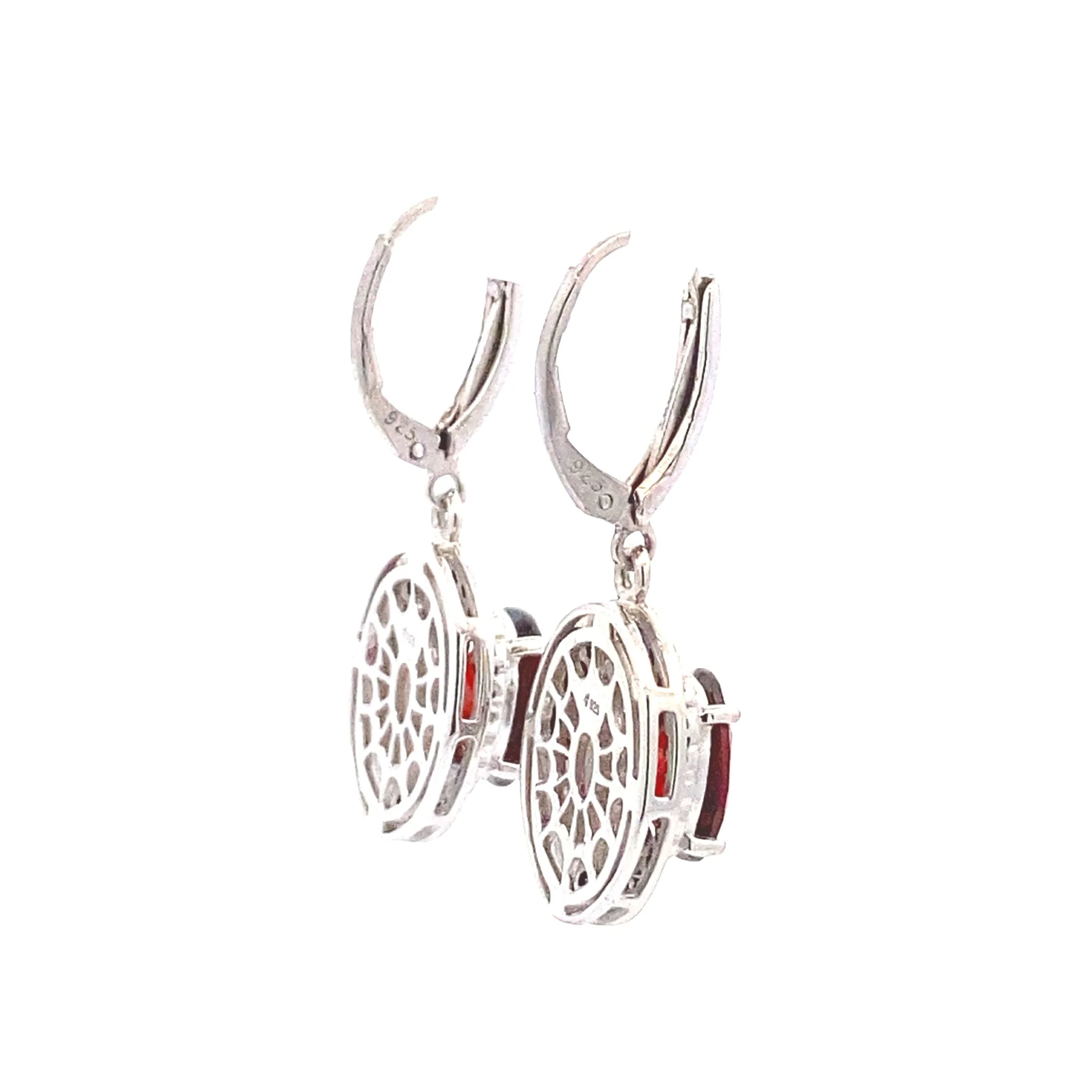 .38ct Garnet Diamond Dangle Earrings Sterling Silver - Image 5