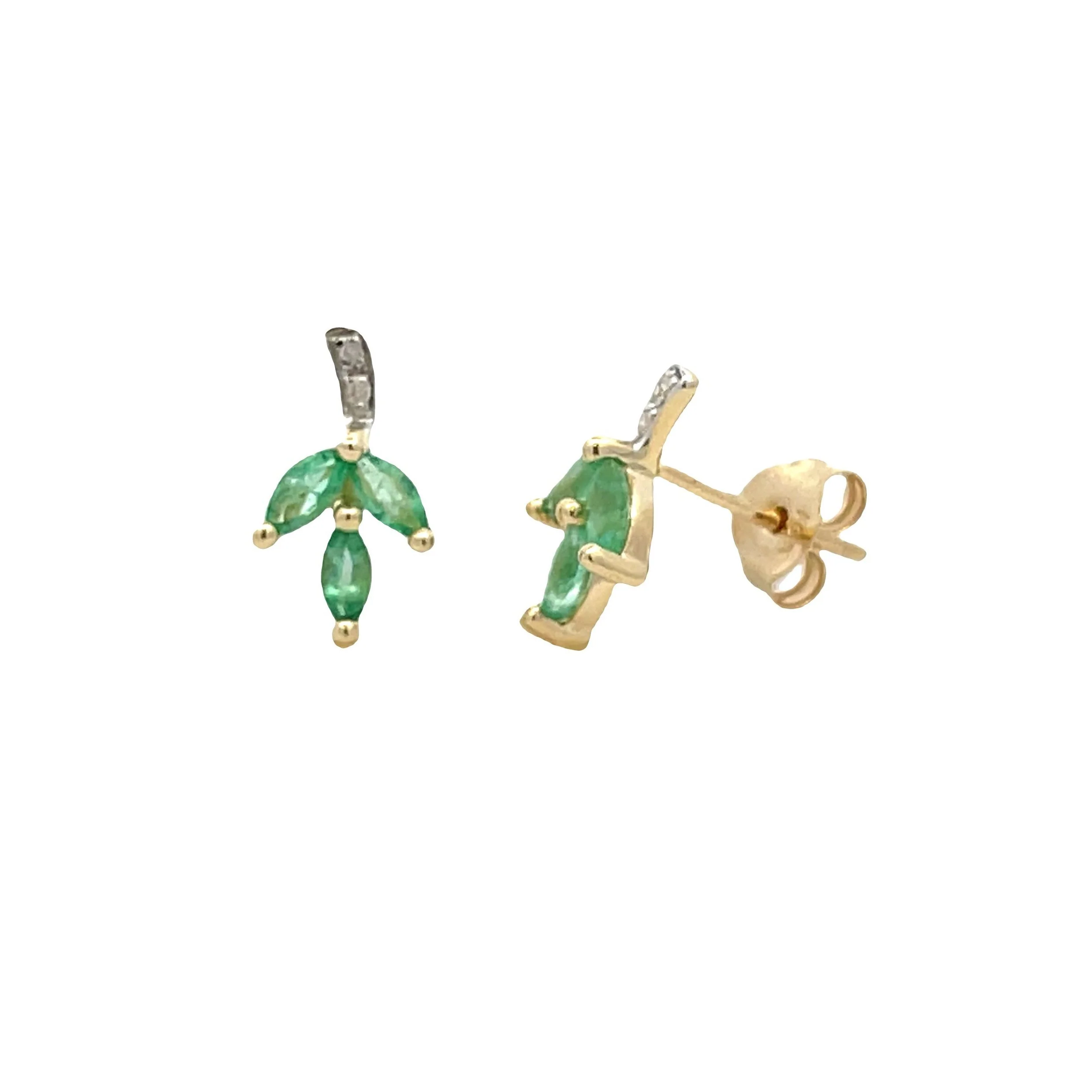 .39ct Emerald Diamond Earrings 10KT Yellow Gold - Image 3