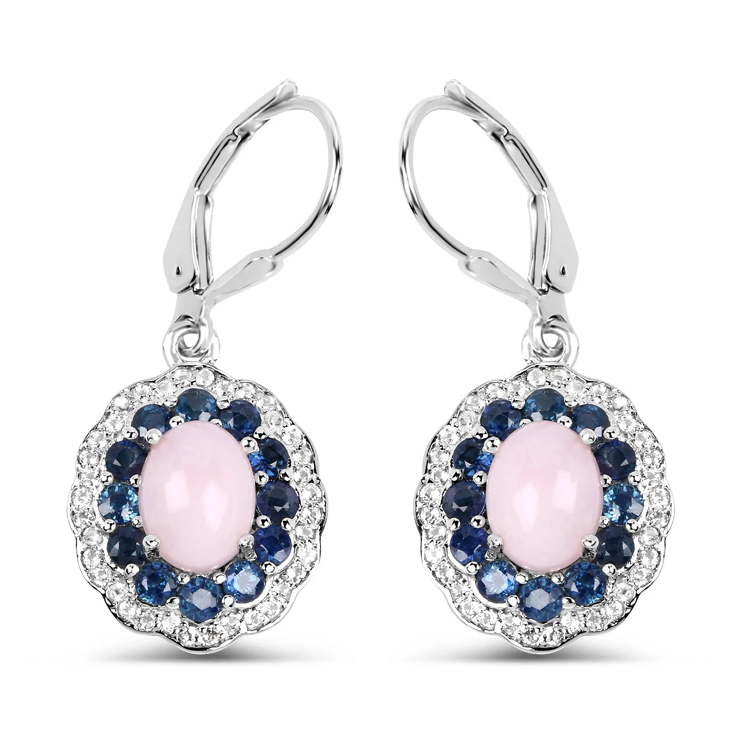 4.00 Carat Genuine Opal Pink, Blue Sapphire and White Topaz .925 Sterling Silver Earrings
