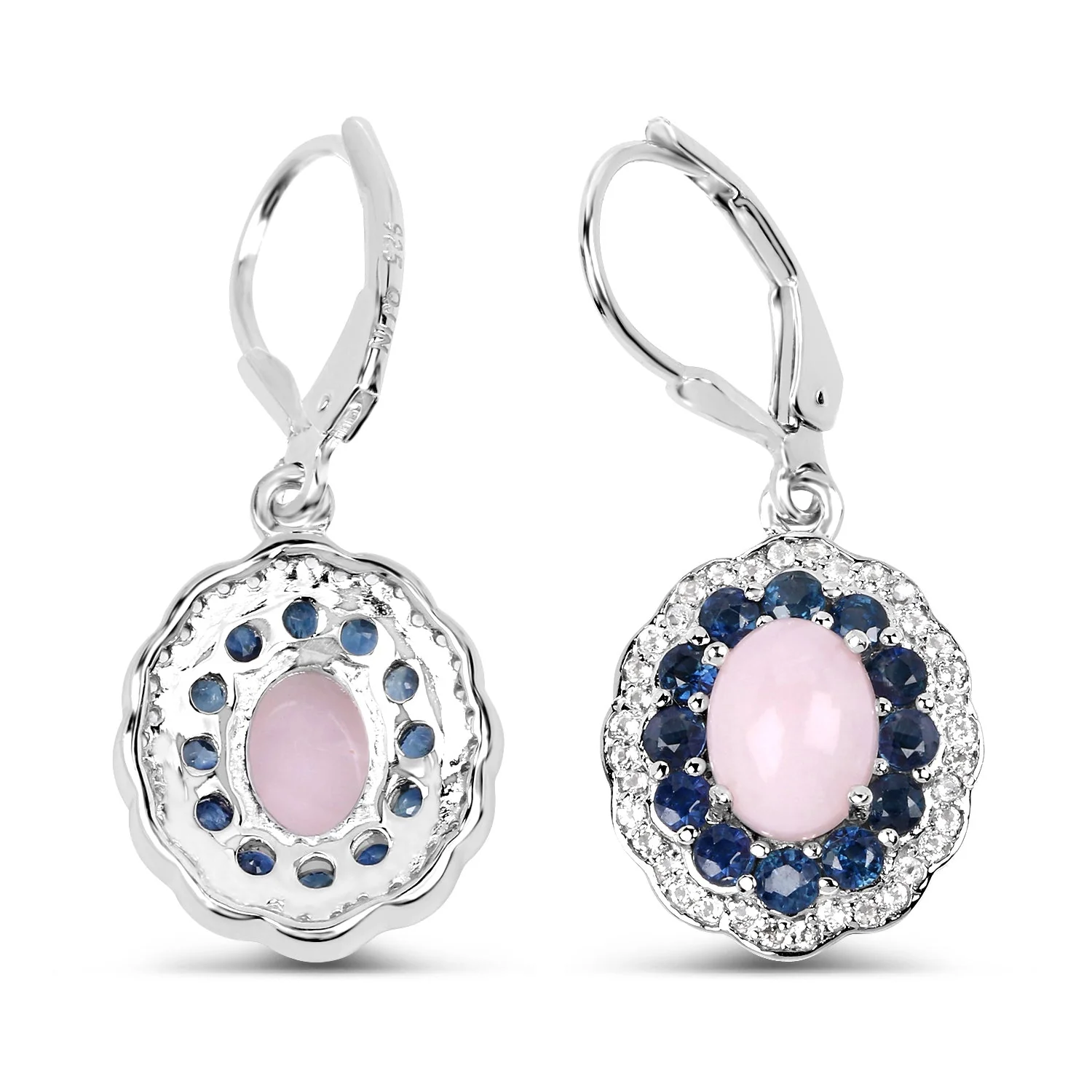 4.00 Carat Genuine Opal Pink, Blue Sapphire and White Topaz .925 Sterling Silver Earrings - Image 3