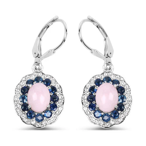 4.00 Carat Genuine Opal Pink, Blue Sapphire and White Topaz .925 Sterling Silver Earrings - Image 4
