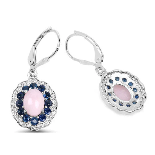 4.00 Carat Genuine Opal Pink, Blue Sapphire and White Topaz .925 Sterling Silver Earrings - Image 5