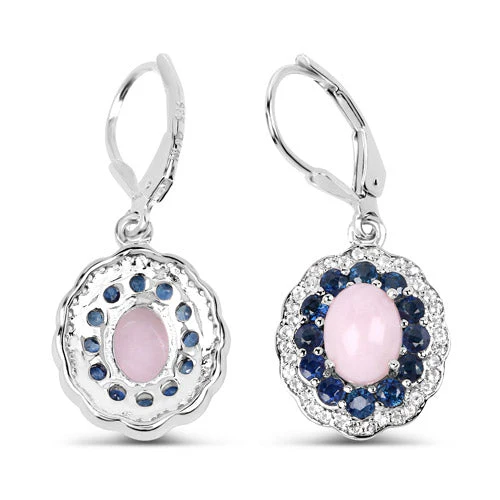 4.00 Carat Genuine Opal Pink, Blue Sapphire and White Topaz .925 Sterling Silver Earrings - Image 6