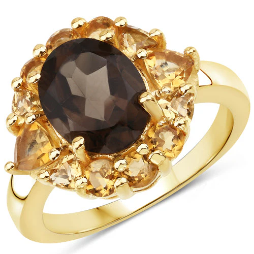 4.00 Carat Genuine Smoky Quartz and Citrine .925 Sterling Silver Ring - Image 4