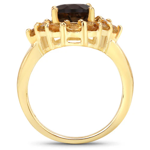 4.00 Carat Genuine Smoky Quartz and Citrine .925 Sterling Silver Ring - Image 5