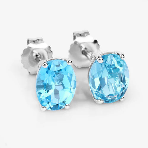 4.00 Carat Genuine Swiss Blue Topaz .925 Sterling Silver Earrings - Image 10