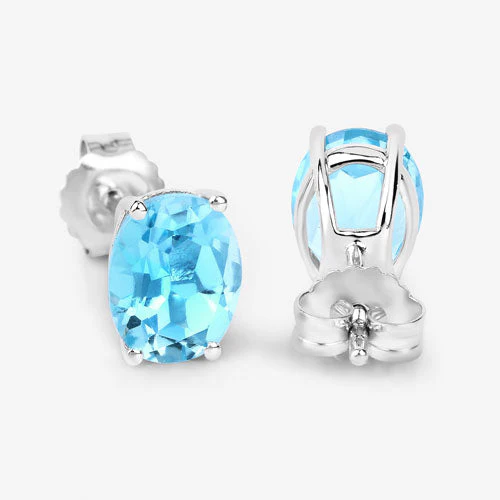 4.00 Carat Genuine Swiss Blue Topaz .925 Sterling Silver Earrings - Image 13