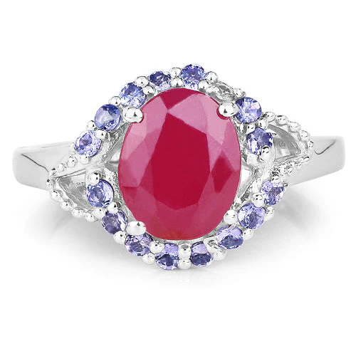 4.03 Carat Genuine Glass Filled Ruby & Tanzanite .925 Sterling Silver Ring - Image 6