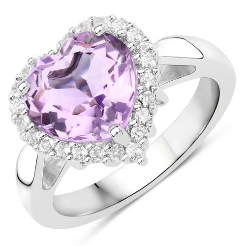 4.03 Carat Genuine Pink Amethyst and White Topaz .925 Sterling Silver Ring - Image 2