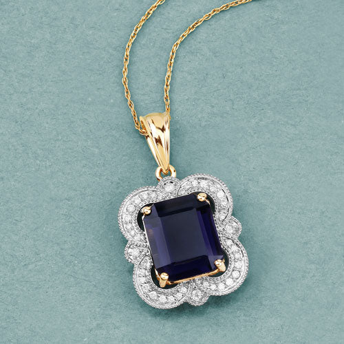4.07 Carat Genuine Iolite and White Diamond 14K Yellow Gold Pendant - Image 6