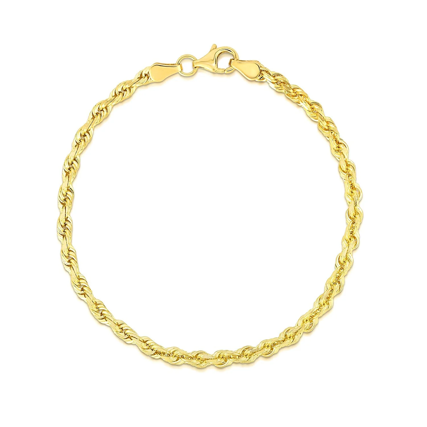 4.0mm 10k Yellow Gold Solid Diamond Cut Rope Bracelet - Image 6