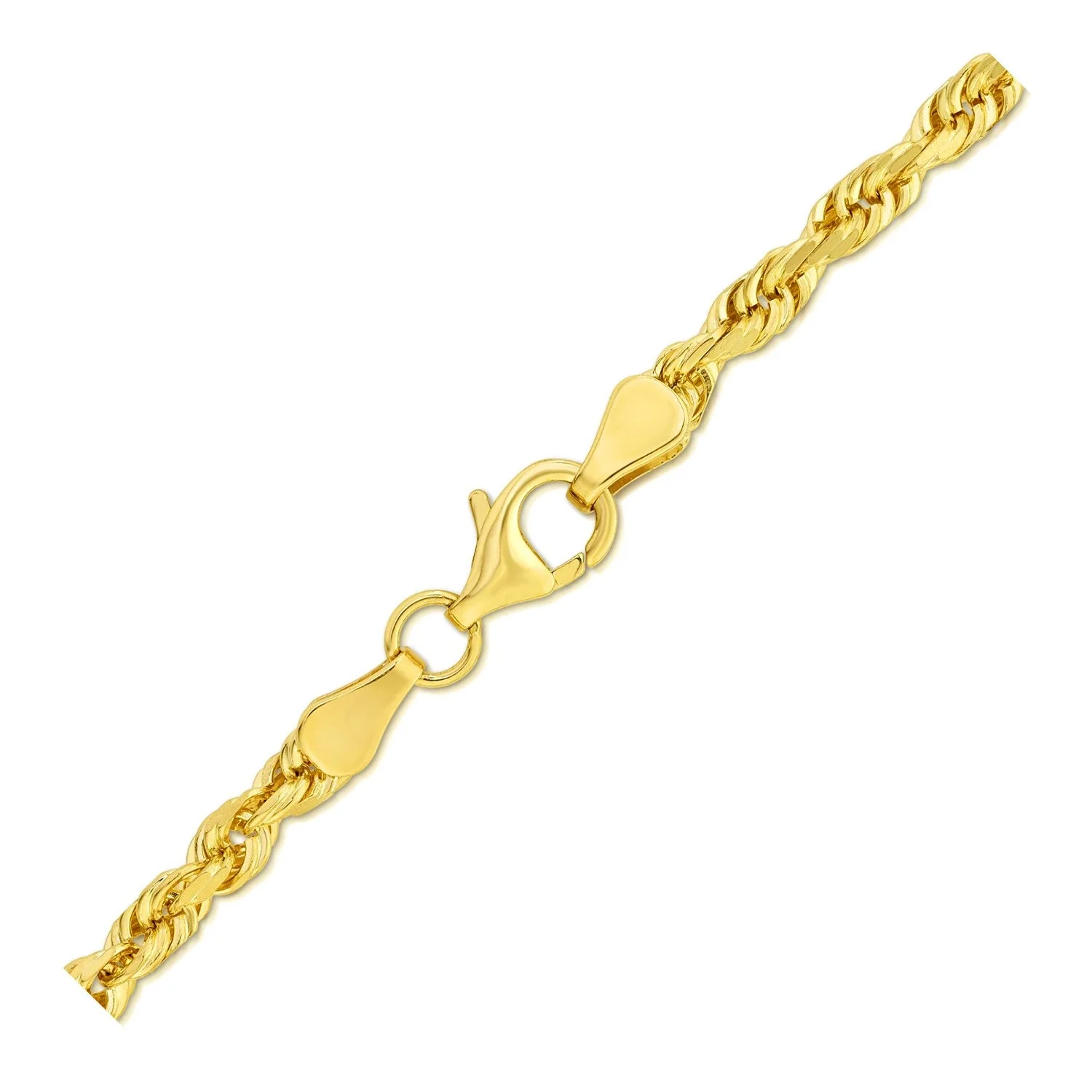 4.0mm 10k Yellow Gold Solid Diamond Cut Rope Bracelet - Image 7