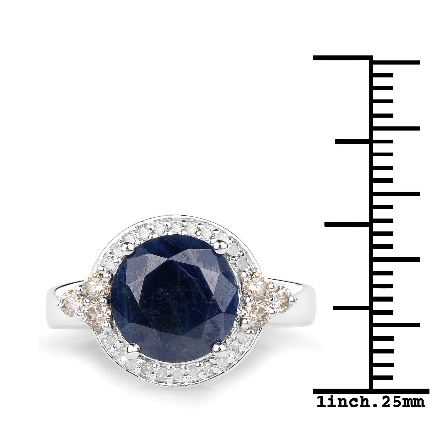 4.10 Carat Genuine Blue Sapphire, Champagne Diamond and White Diamond .925 Sterling Silver Ring - Image 3