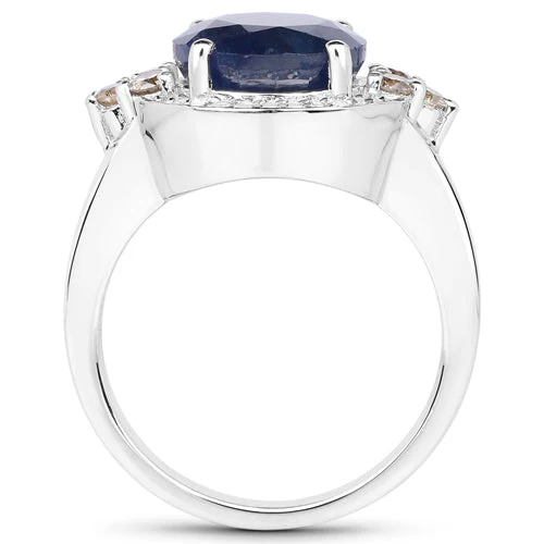 4.10 Carat Genuine Blue Sapphire, Champagne Diamond and White Diamond .925 Sterling Silver Ring - Image 5
