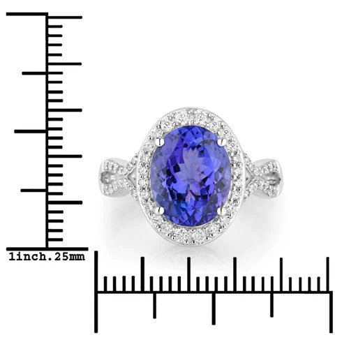 4.12 Carat Genuine Tanzanite and White Diamond 14K White Gold Ring - Image 3