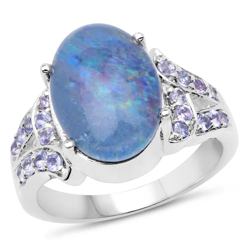 4.12 Carat Genuine Triplet Opal and Tanzanite .925 Sterling Silver Ring - Image 4