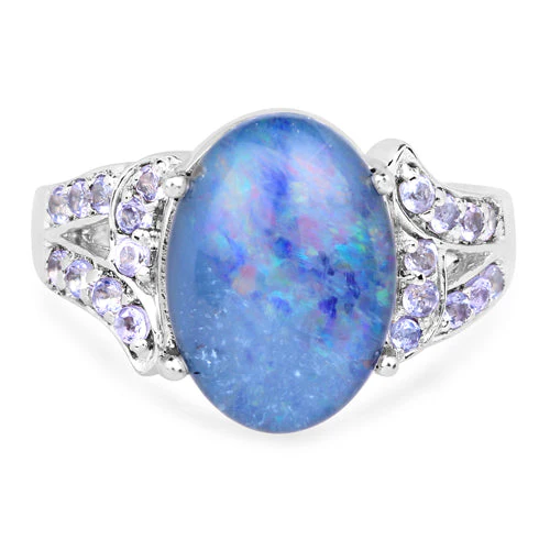 4.12 Carat Genuine Triplet Opal and Tanzanite .925 Sterling Silver Ring - Image 6