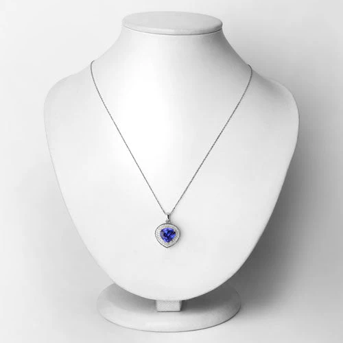 4.17 Carat Genuine Tanzanite and White Diamond 14K White Gold Pendant - Image 2