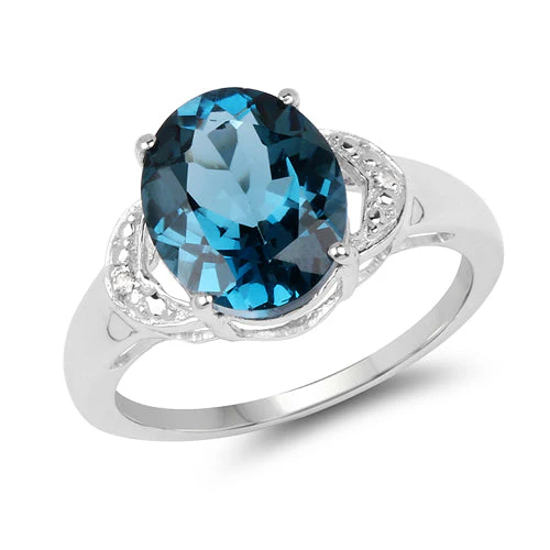 4.26 Carat Genuine London Blue Topaz & White Topaz .925 Sterling Silver Ring - Image 4