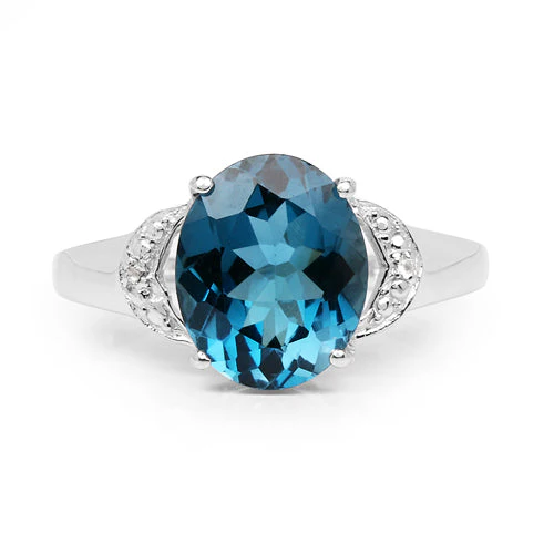 4.26 Carat Genuine London Blue Topaz & White Topaz .925 Sterling Silver Ring - Image 6