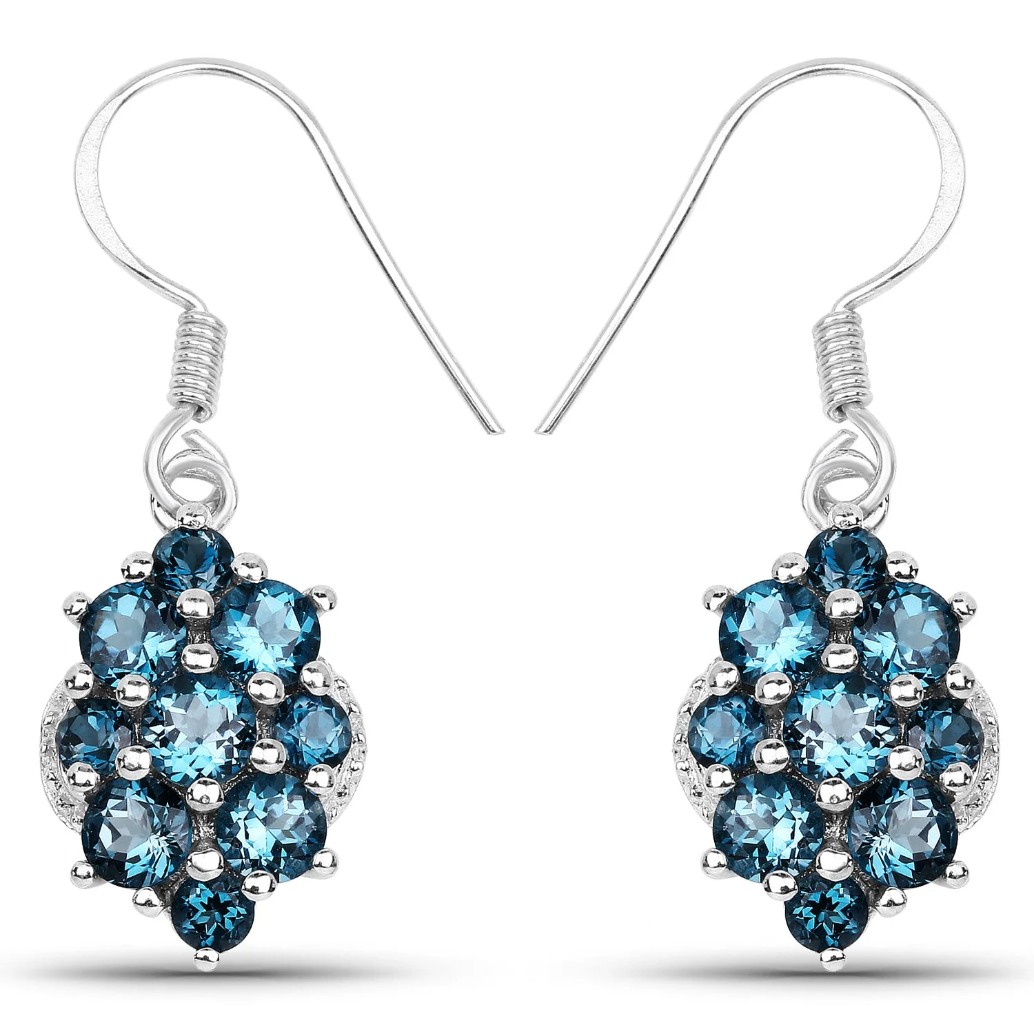 4.32 Carat Genuine London Blue Topaz .925 Sterling Silver Earrings