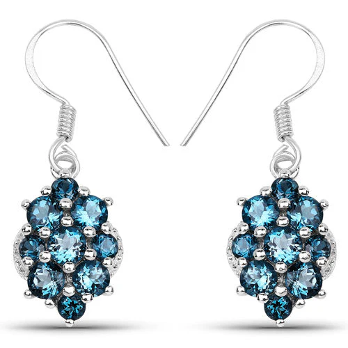 4.32 Carat Genuine London Blue Topaz .925 Sterling Silver Earrings - Image 4